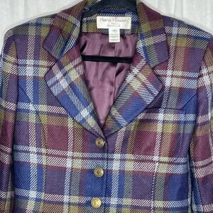 Rena Rowan for Saville VINTAGE Blue Purple Plaid Wool Blazer‎ Jacket Size 4